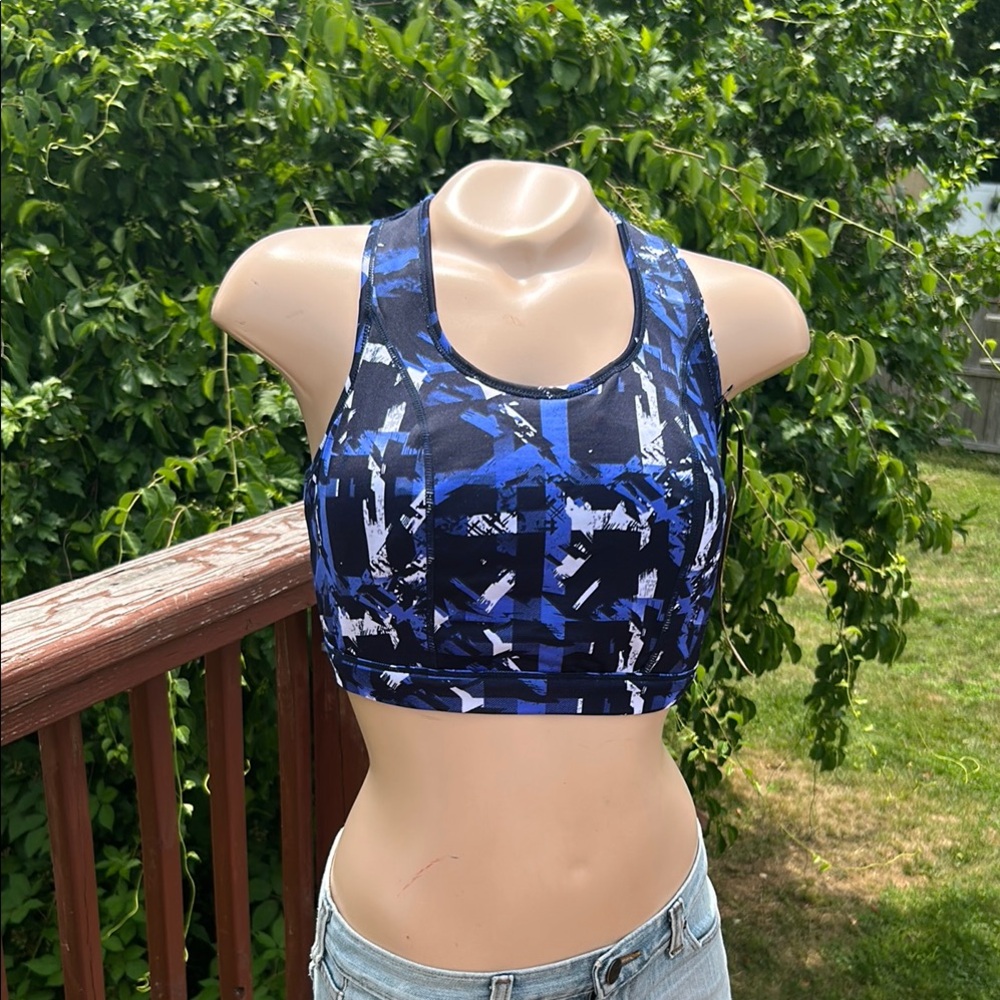 Lynx Blue and Black Racerback Sports Bra for Active Wear